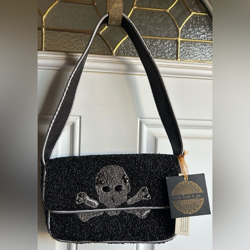 Beaded Skull & Crossbones Shoulder Bag “From India to You” NWT
